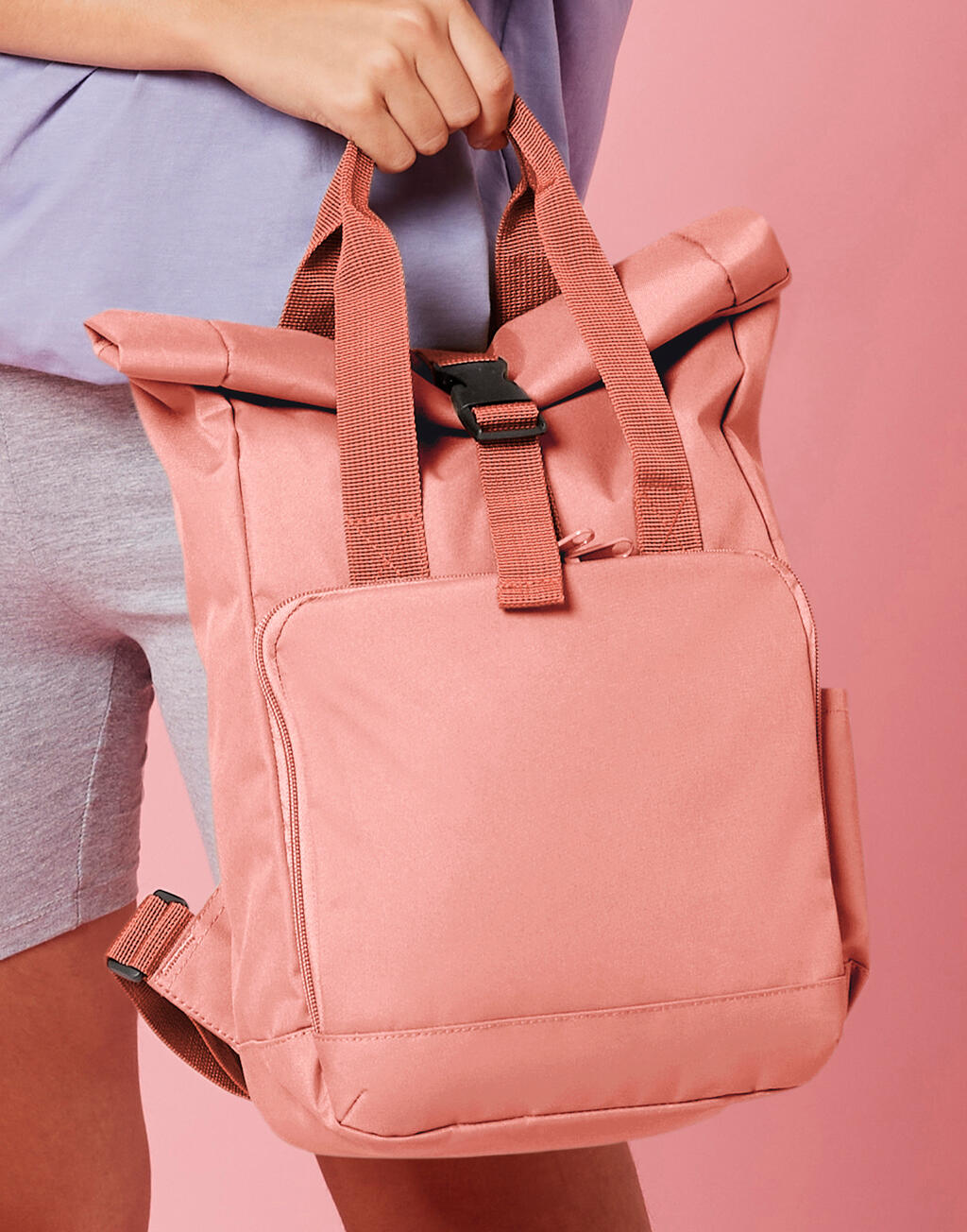 Recycled Mini Twin Handle Roll-Top Backpack in Farbe Black