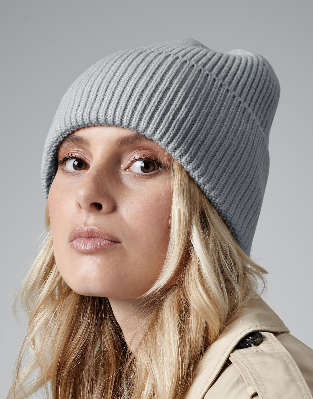 Oversized Cuffed Beanie in Farbe Biscuit