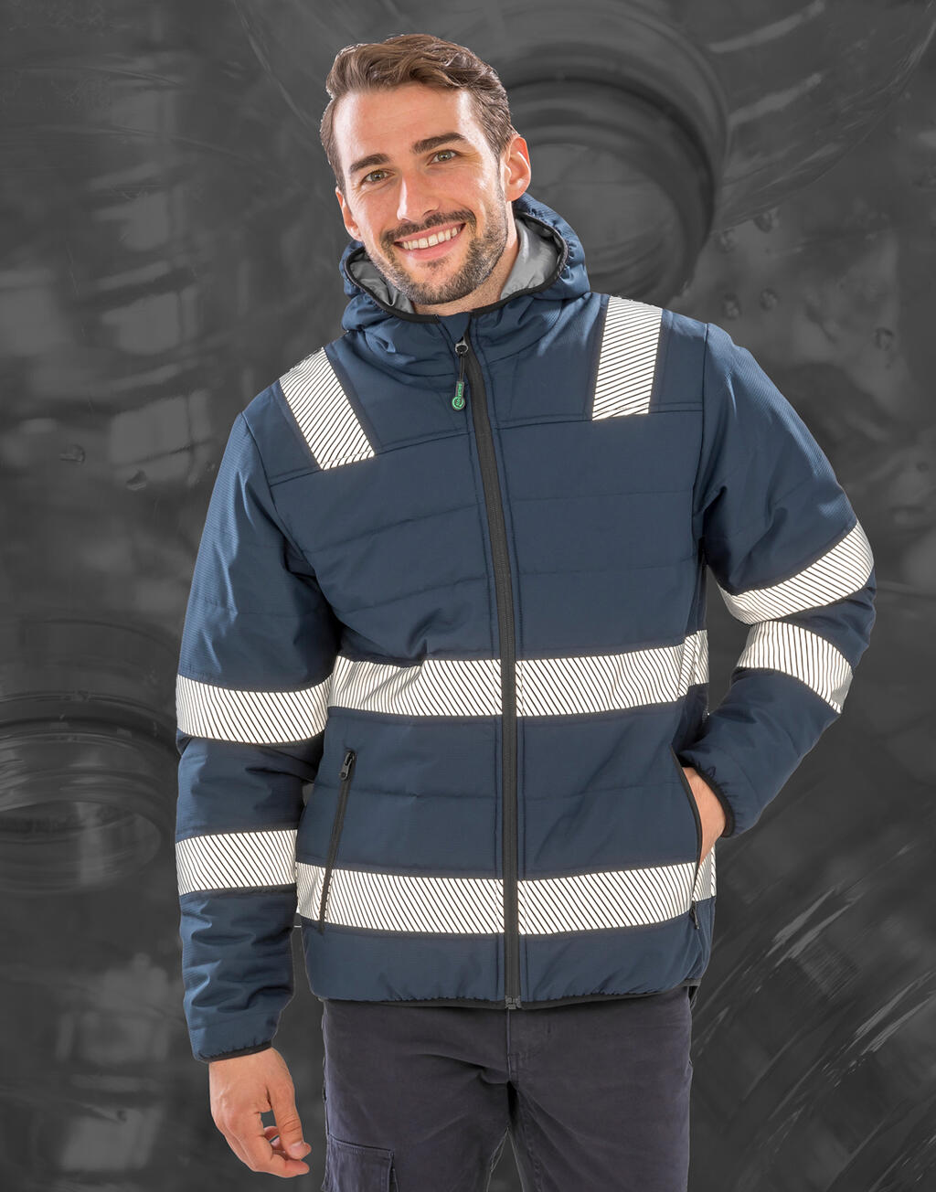 Recycled Ripstop Padded Safety Jacket in Farbe Navy Blue