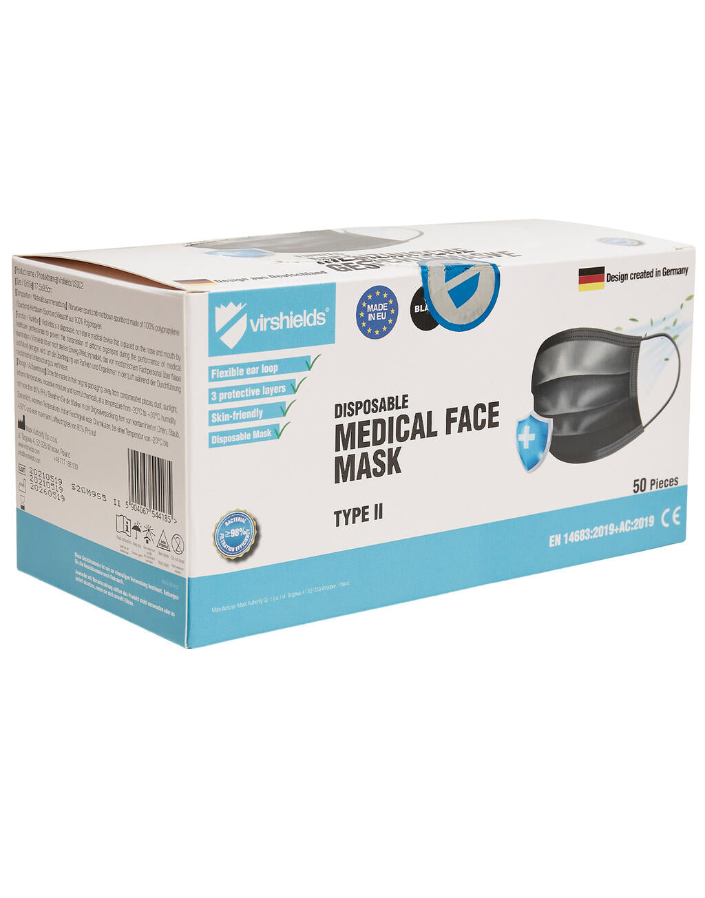 Medical face mask 3-ply in Farbe Black