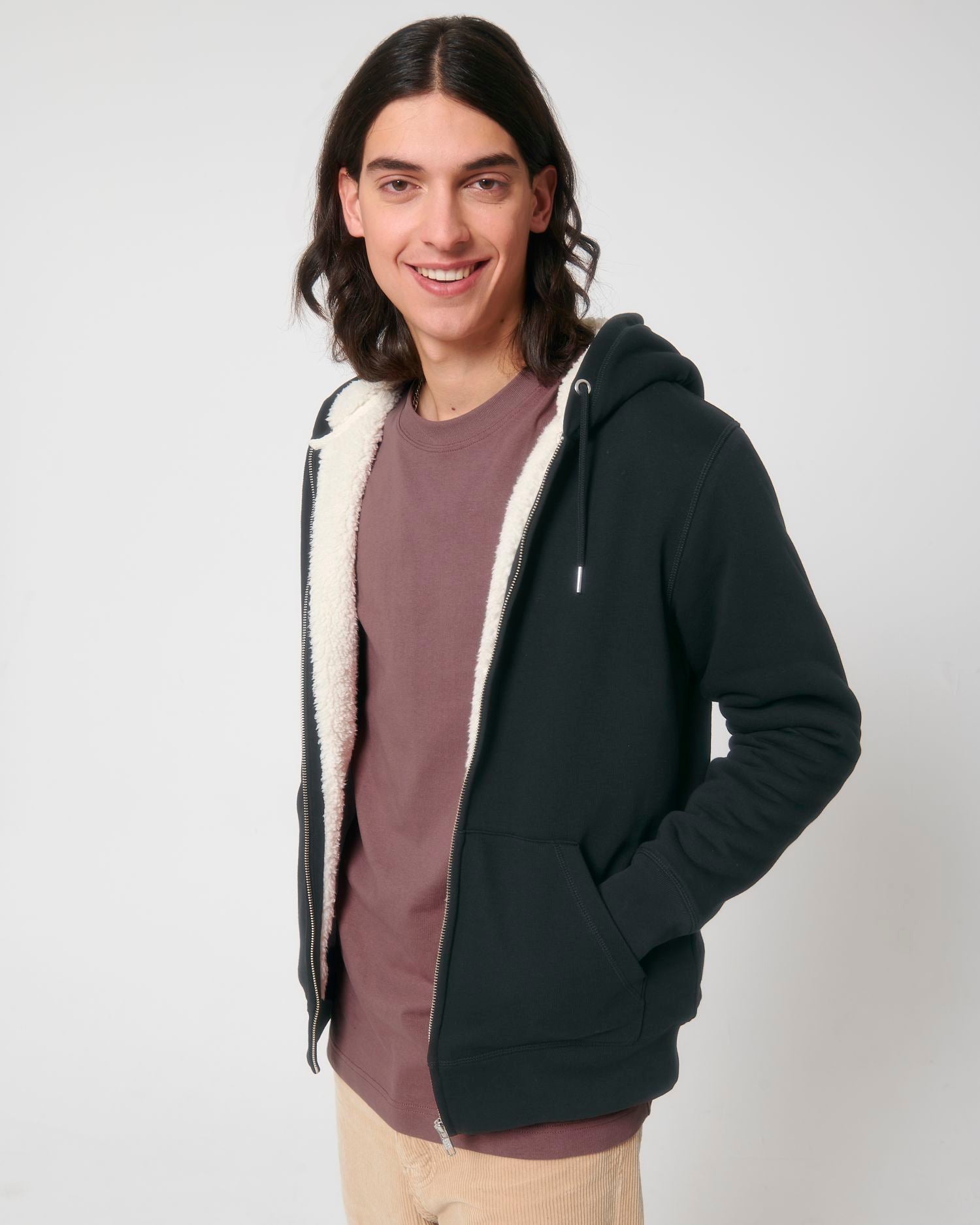Zip-thru sweatshirts Hygger Sherpa in Farbe Black