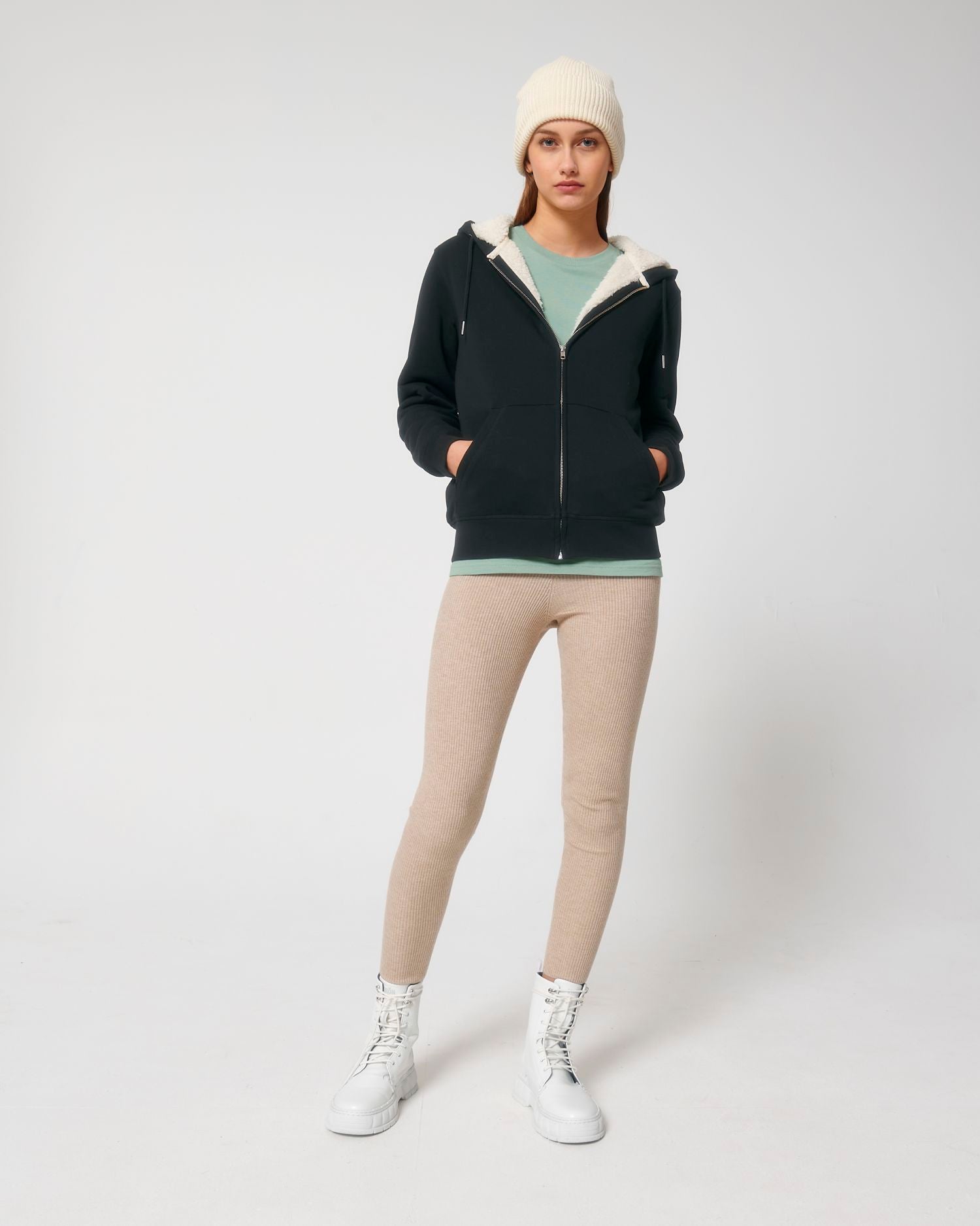 Zip-thru sweatshirts Hygger Sherpa in Farbe Black