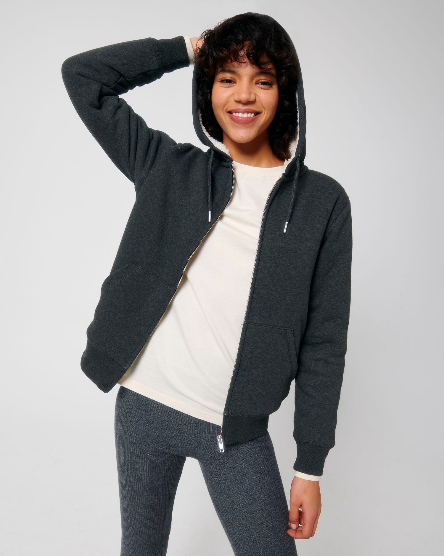 Zip-thru sweatshirts Hygger Sherpa in Farbe Dark Heather Grey