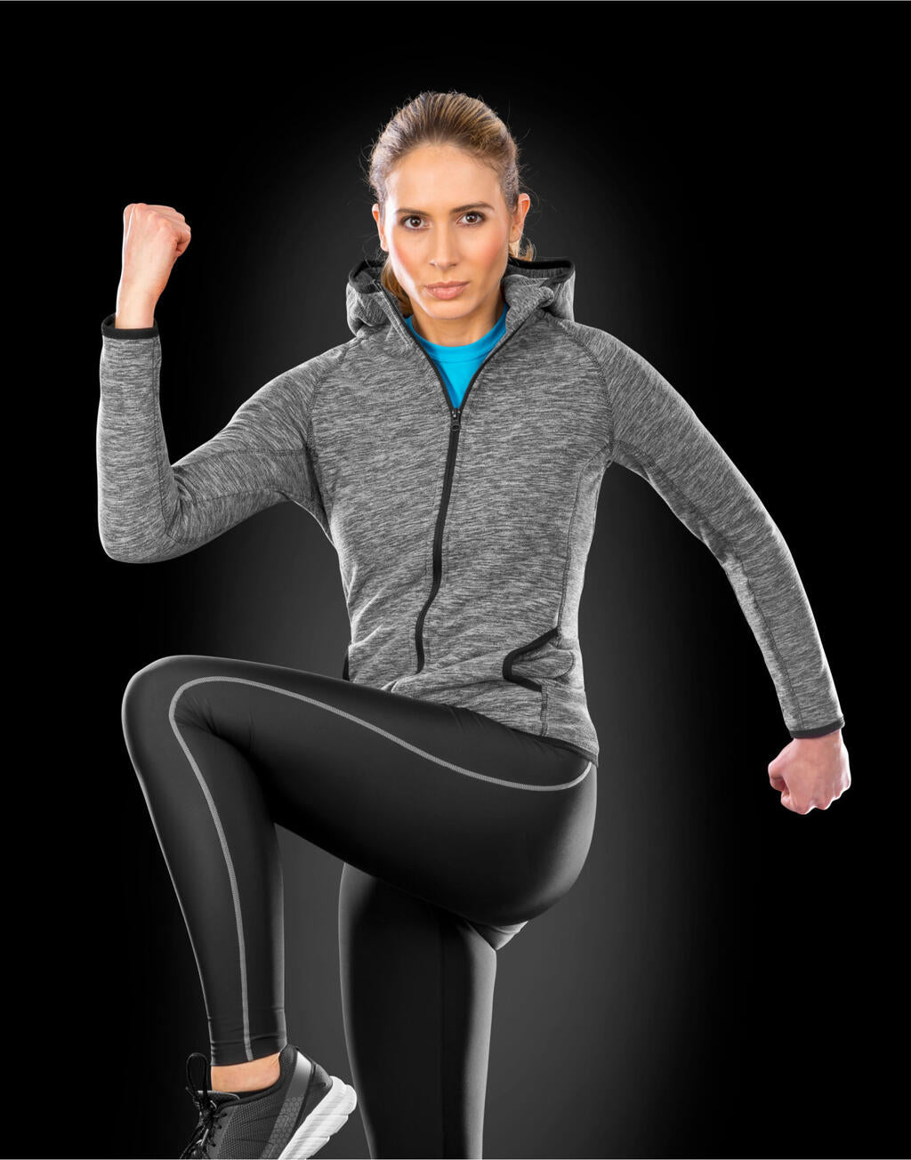 Women's Microfleece Hoodi in Farbe Marl Grey/Black