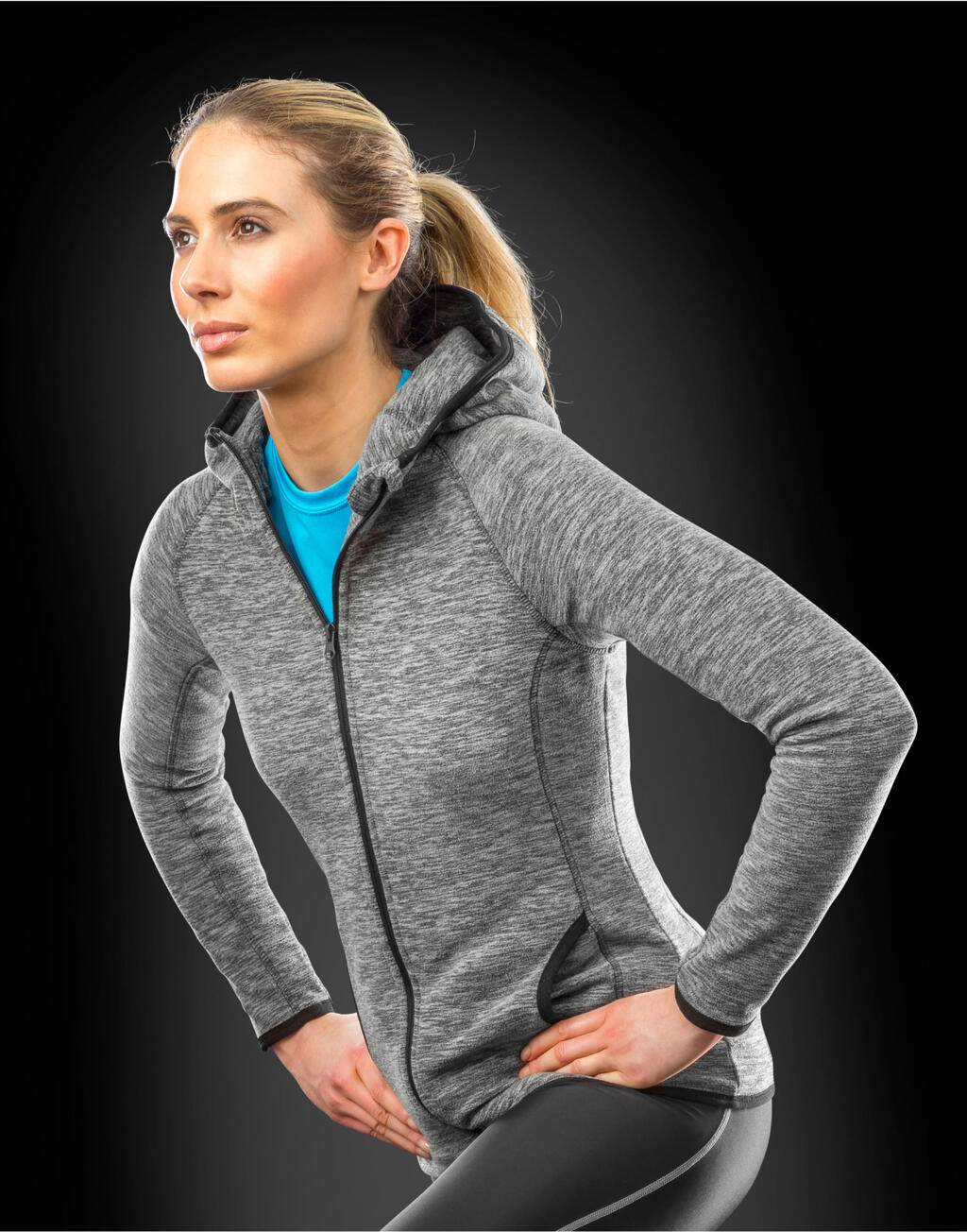 Women's Microfleece Hoodi in Farbe Marl Grey/Black