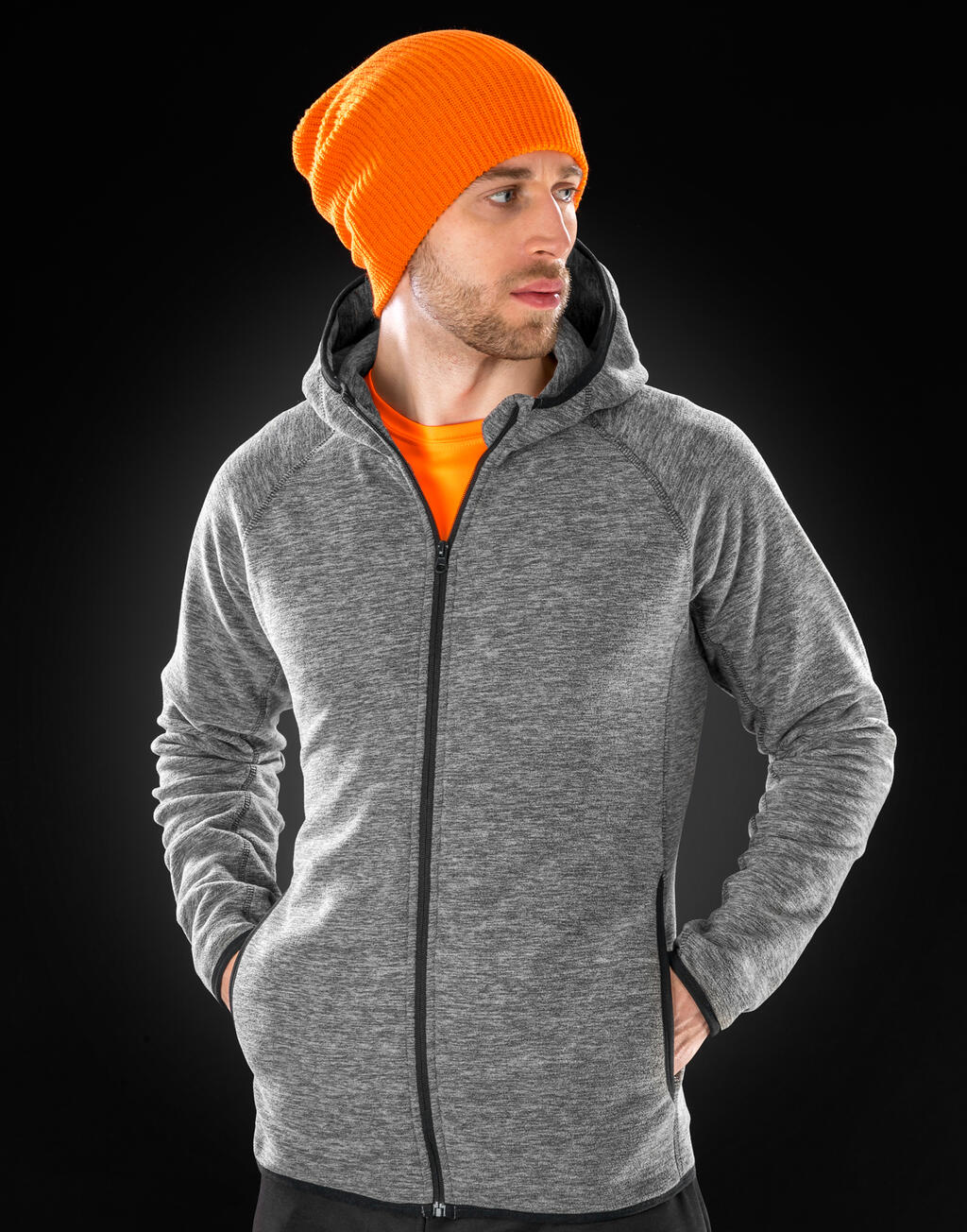 Men's Microfleece Hoodi in Farbe Marl Grey/Black