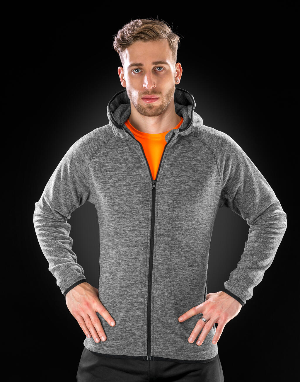 Men's Microfleece Hoodi in Farbe Marl Grey/Black