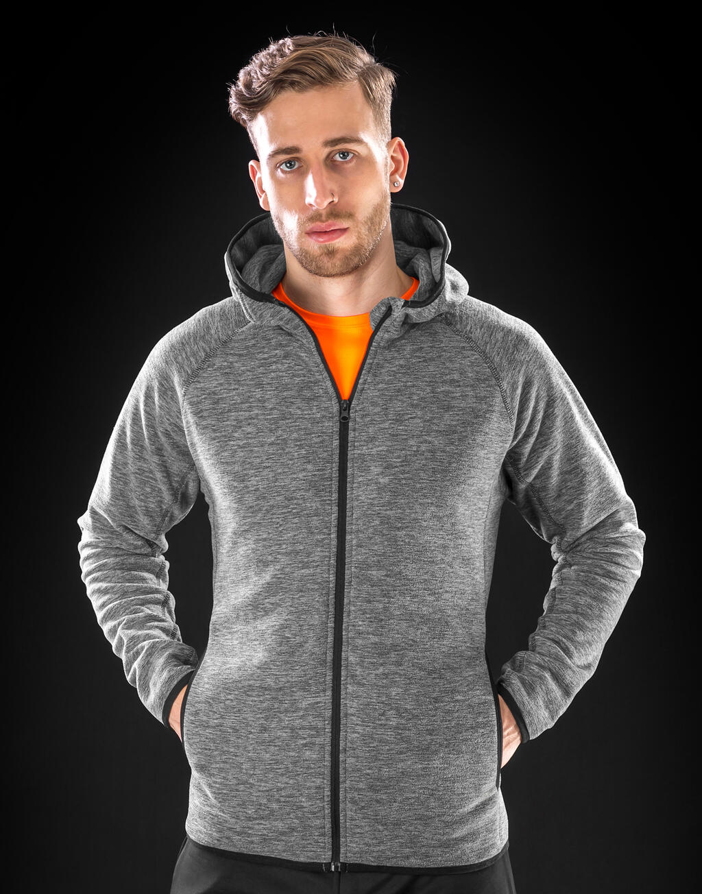 Men's Microfleece Hoodi in Farbe Marl Grey/Black