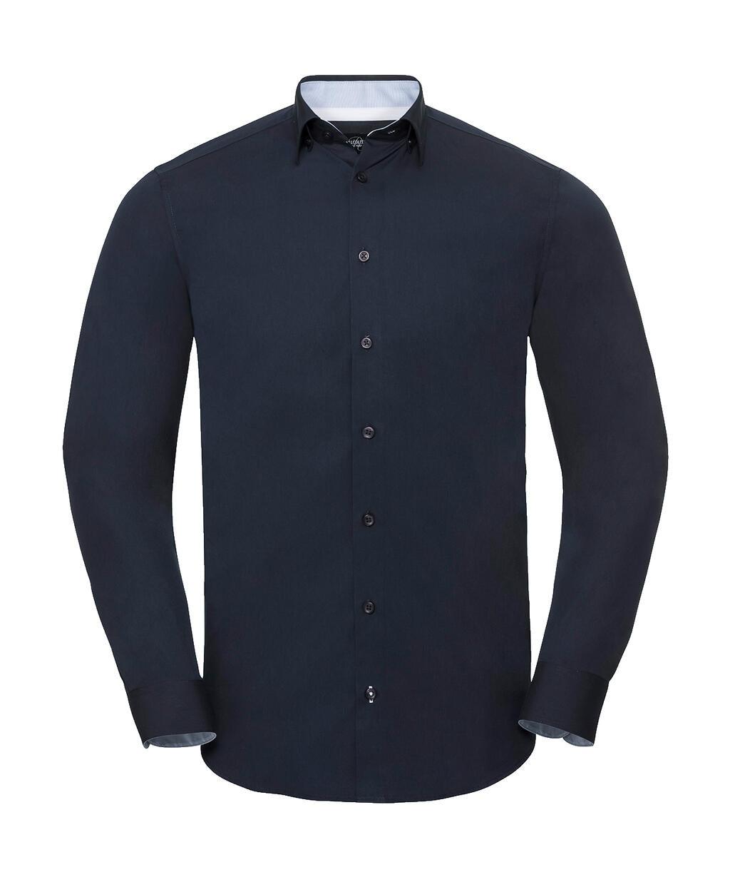  Men's LS Tailored Contrast Ultimate Stretch Shirt in Farbe Bright Navy/Oxford Blue/White
