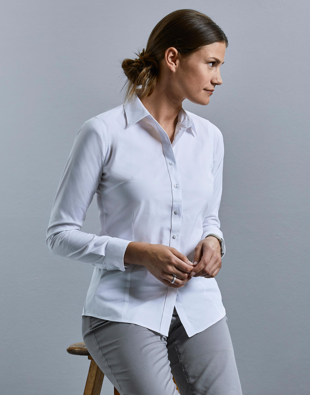  Ladies' LS Tailored Coolmax® Shirt in Farbe White