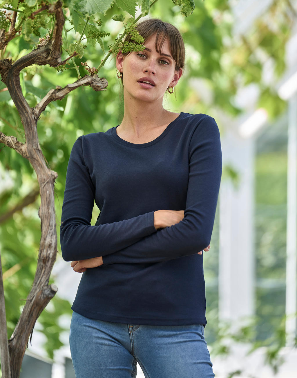  Ladies' LS Interlock T-Shirt in Farbe White