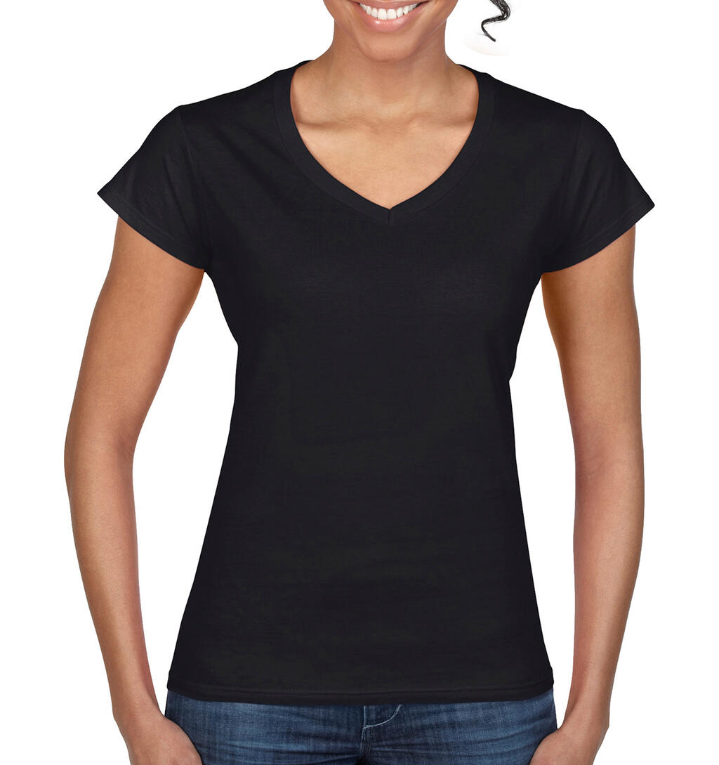  Ladies' Softstyle® V-Neck T-Shirt in Farbe Black