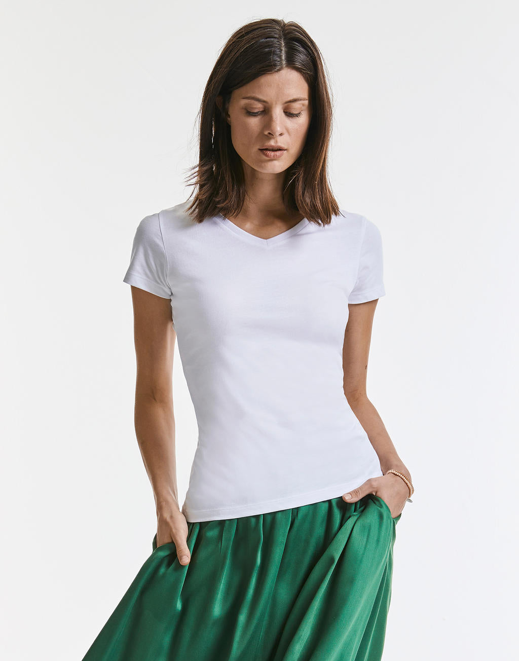  Ladies' Pure Organic V-Neck Tee in Farbe White