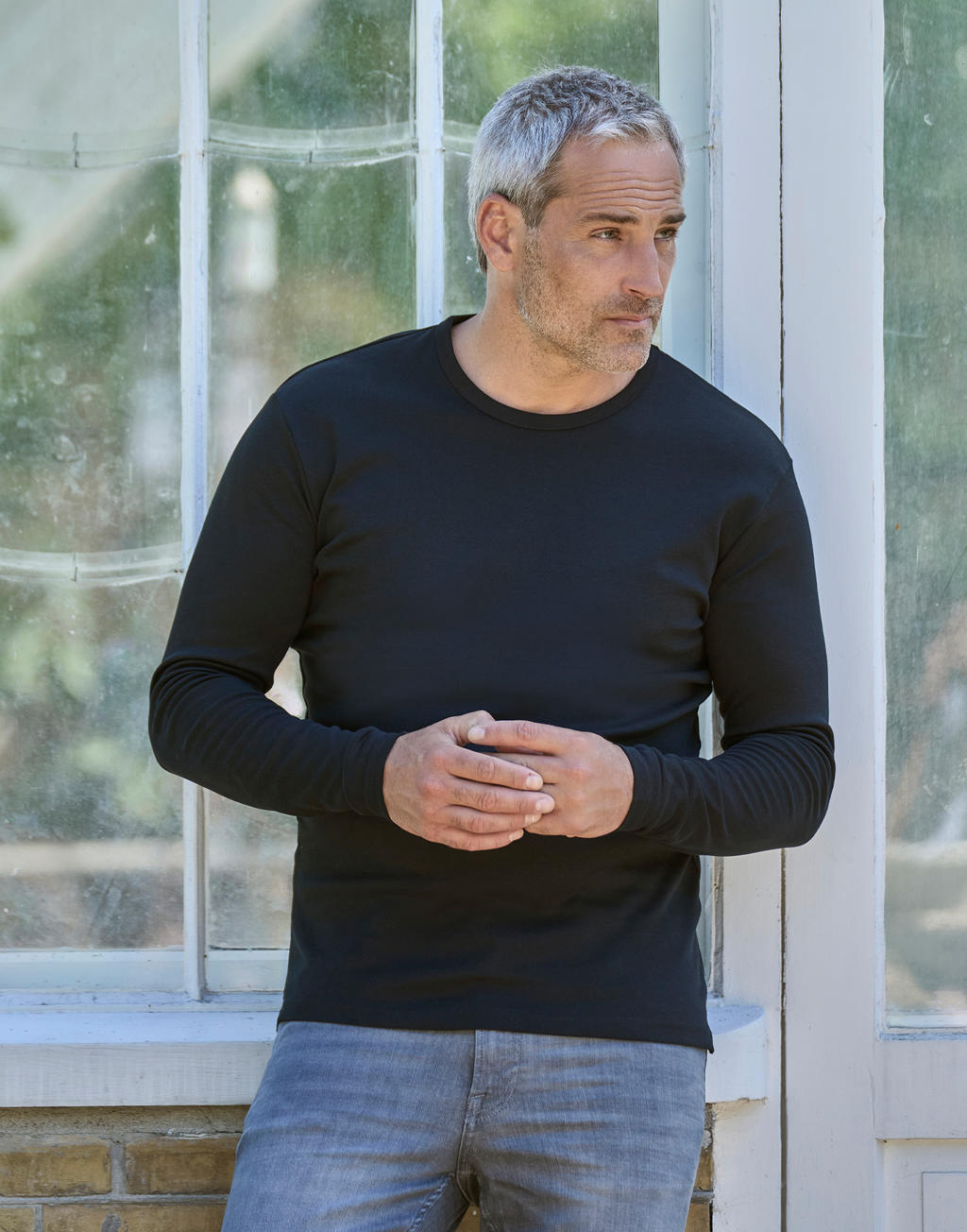  Men's LS Interlock T-Shirt in Farbe White