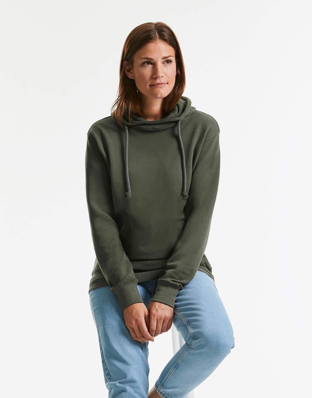  Pure Organic High Collar Hooded Sweat in Farbe White