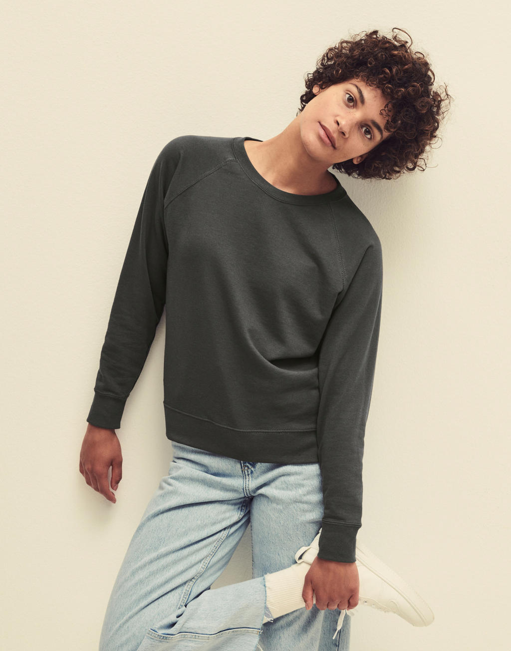  Ladies' Lightweight Raglan Sweat in Farbe White