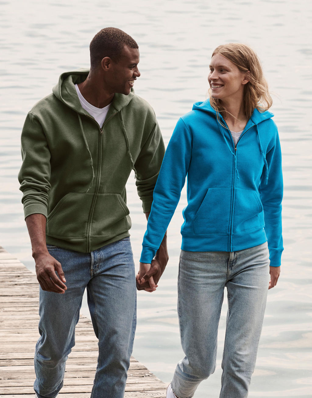  Premium Hooded Sweat Jacket Lady-Fit in Farbe White