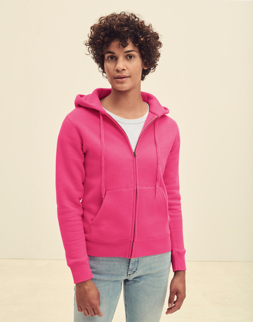  Premium Hooded Sweat Jacket Lady-Fit in Farbe White