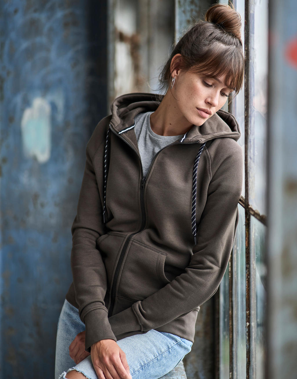  Ladies' Fashion Full Zip Hood in Farbe Flint Stone