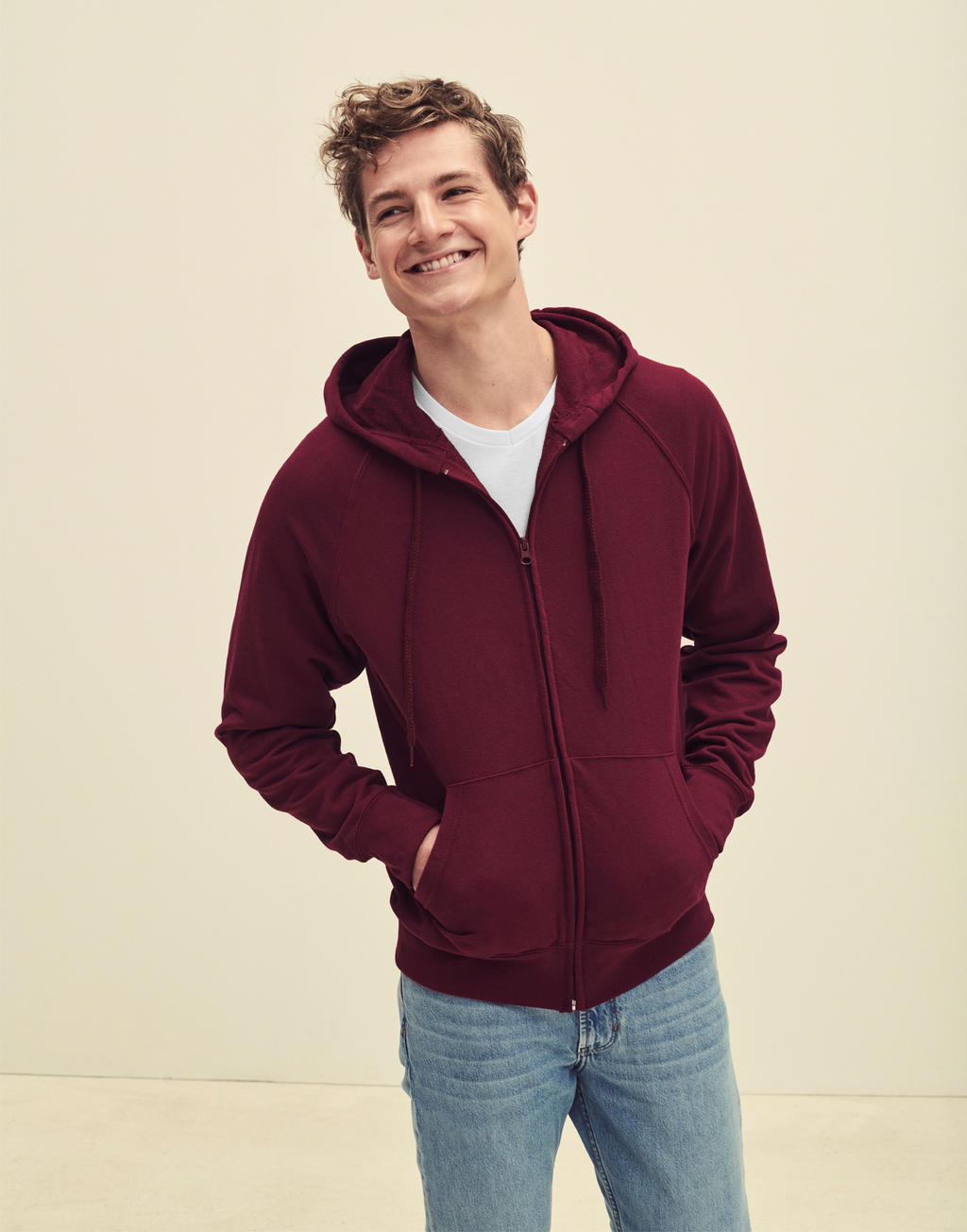  Lightweight Hooded Sweat Jacket in Farbe White
