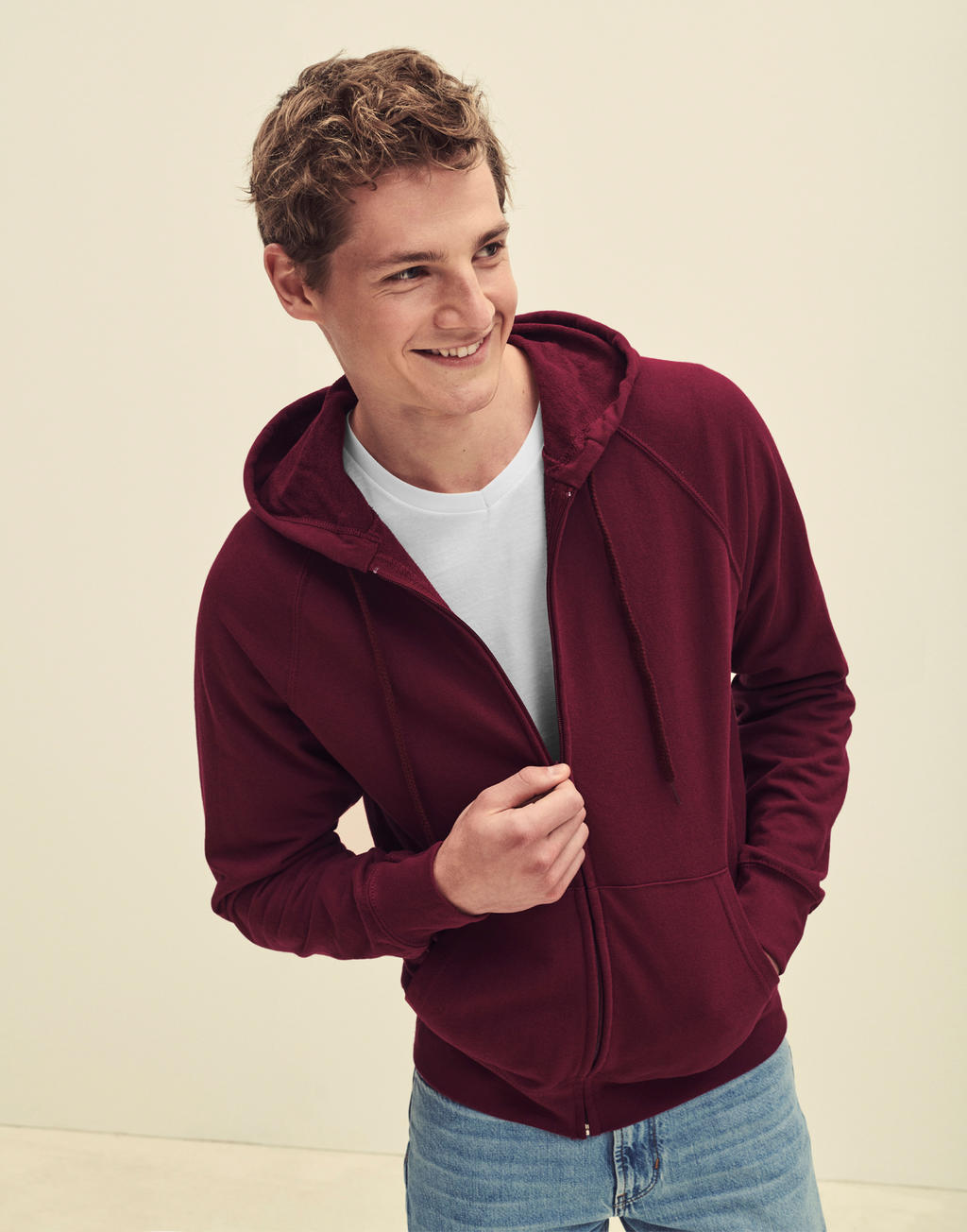  Lightweight Hooded Sweat Jacket in Farbe White