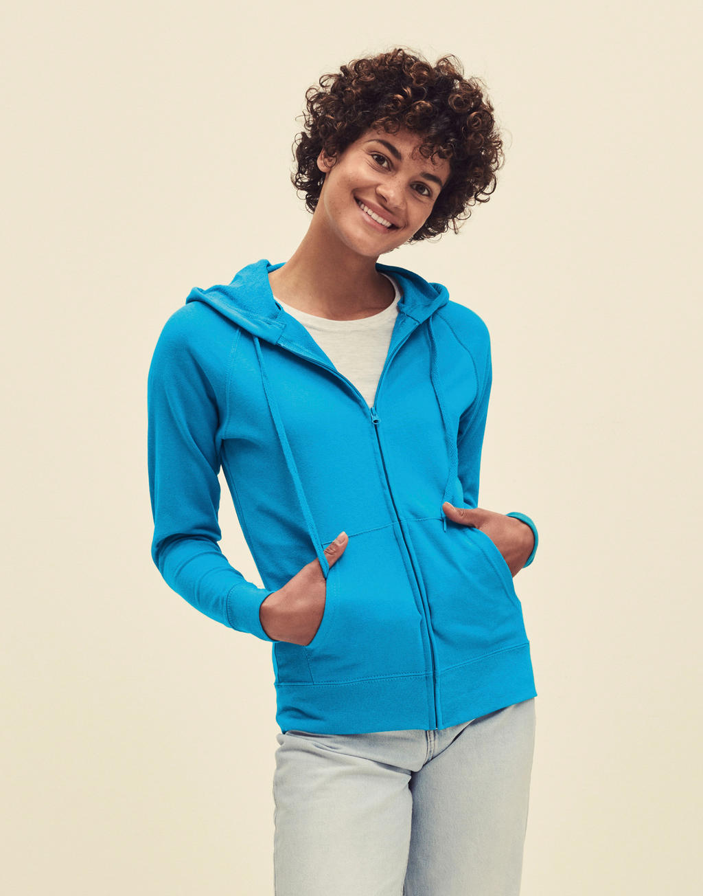  Ladies' Lightweight Hooded Sweat Jacket in Farbe White