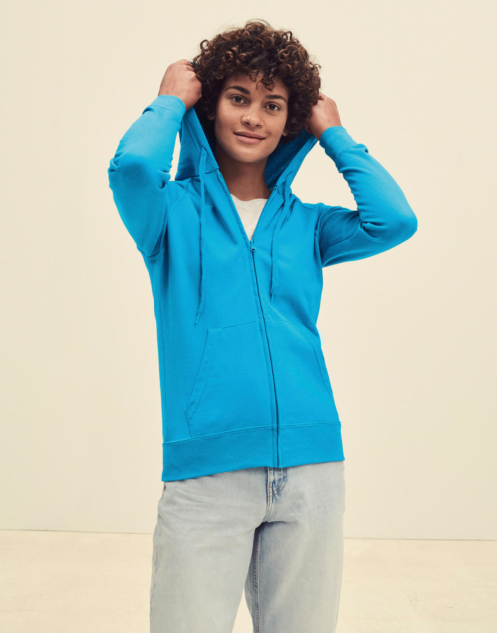  Ladies' Lightweight Hooded Sweat Jacket in Farbe White