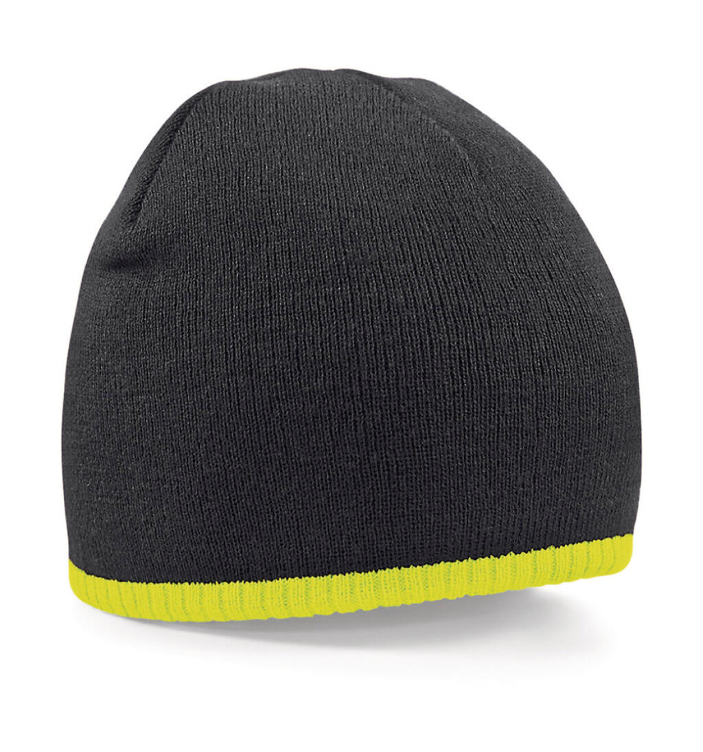  Two-Tone Beanie Knitted Hat in Farbe Black/Fluorescent Yellow