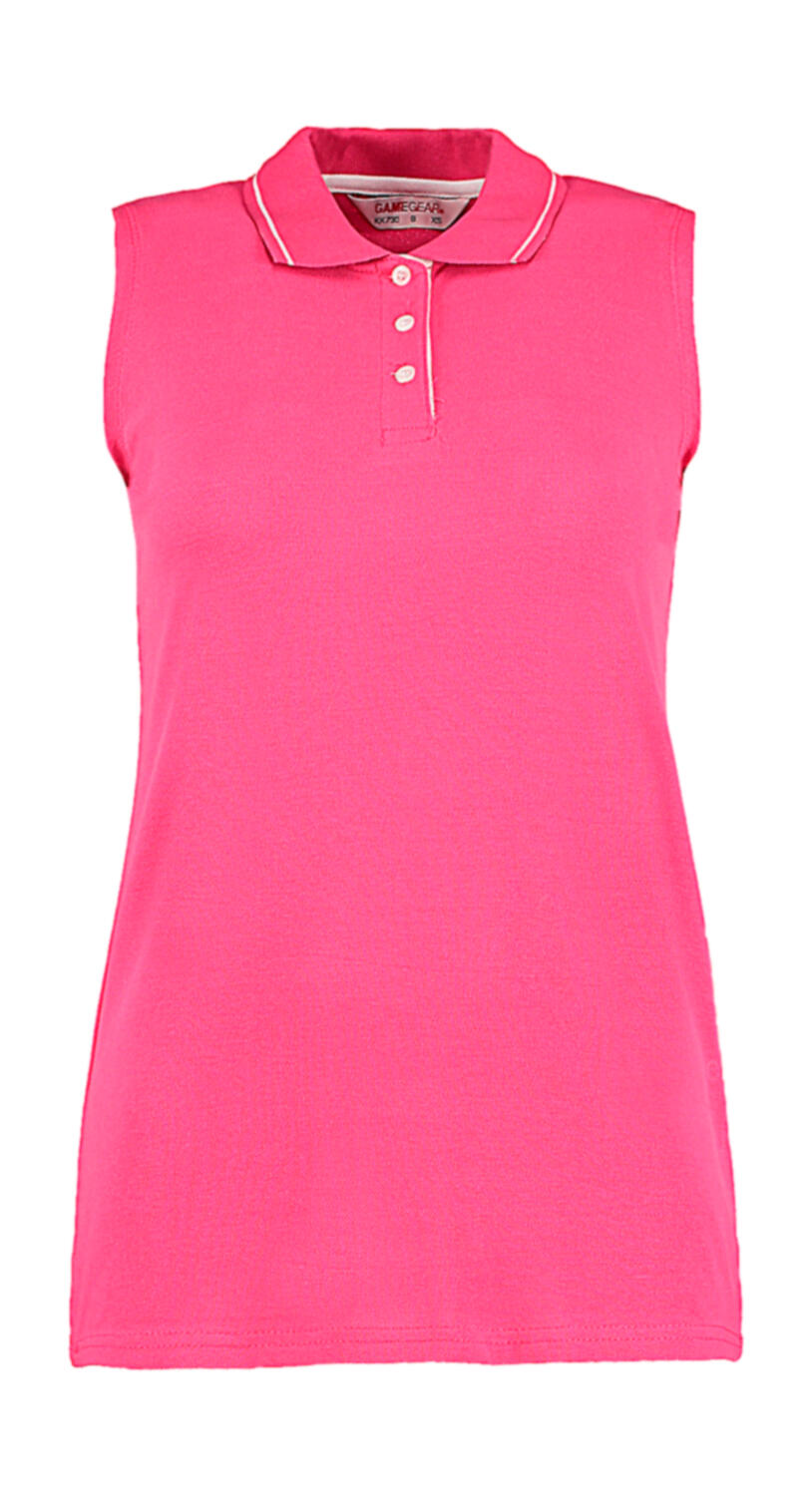  Women's Classic Fit Sleeveless Polo in Farbe Raspberry/White