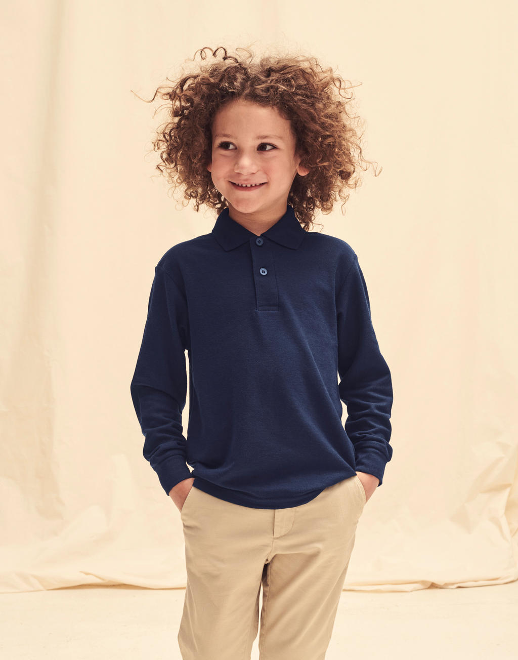  Kids' 65/35 Long Sleeve Polo in Farbe White
