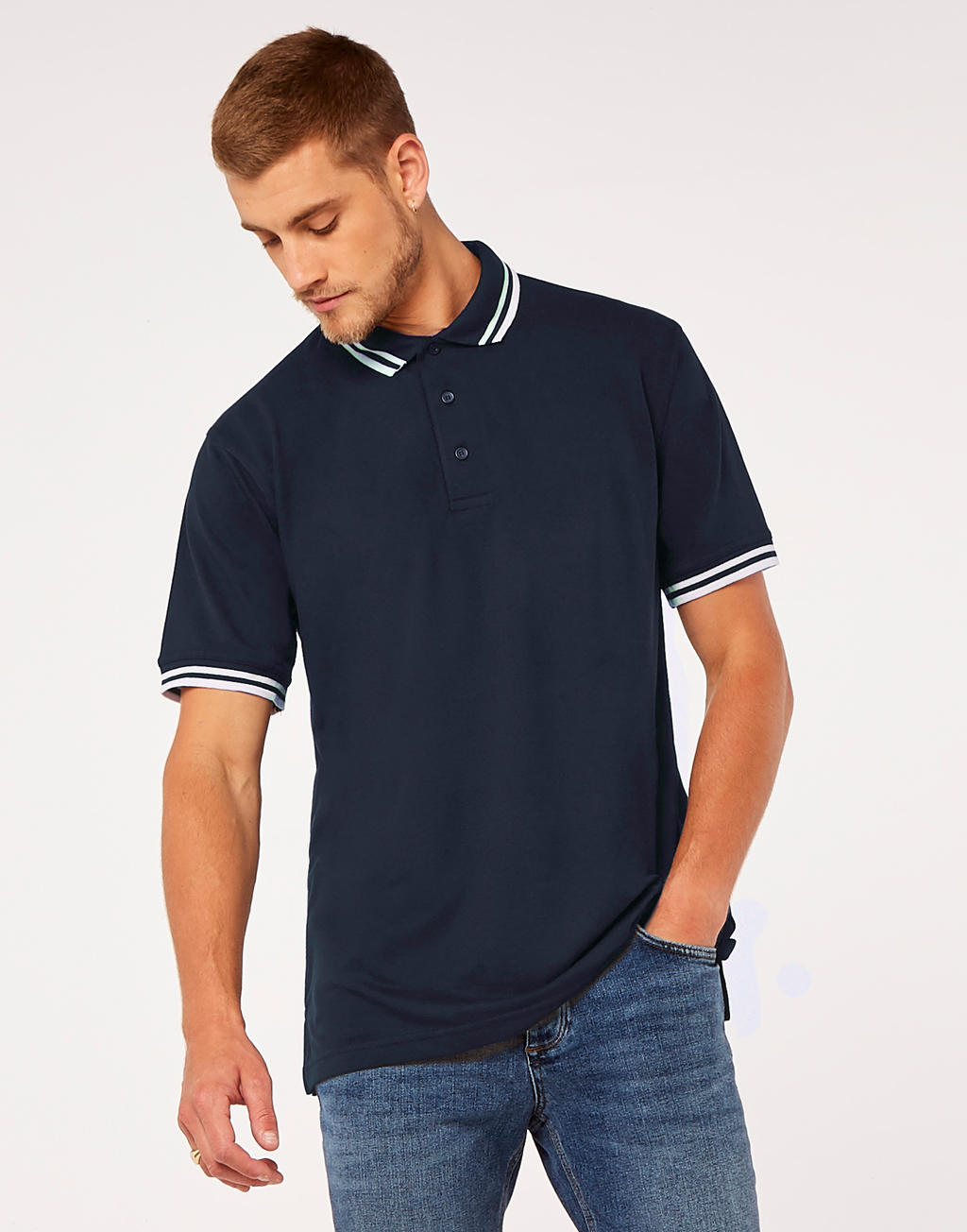  Classic Fit Tipped Collar Polo in Farbe White/Navy
