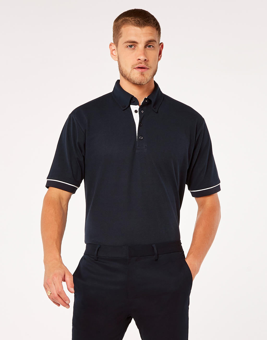  Classic Fit Button Down Contrast Polo Shirt in Farbe Black/White
