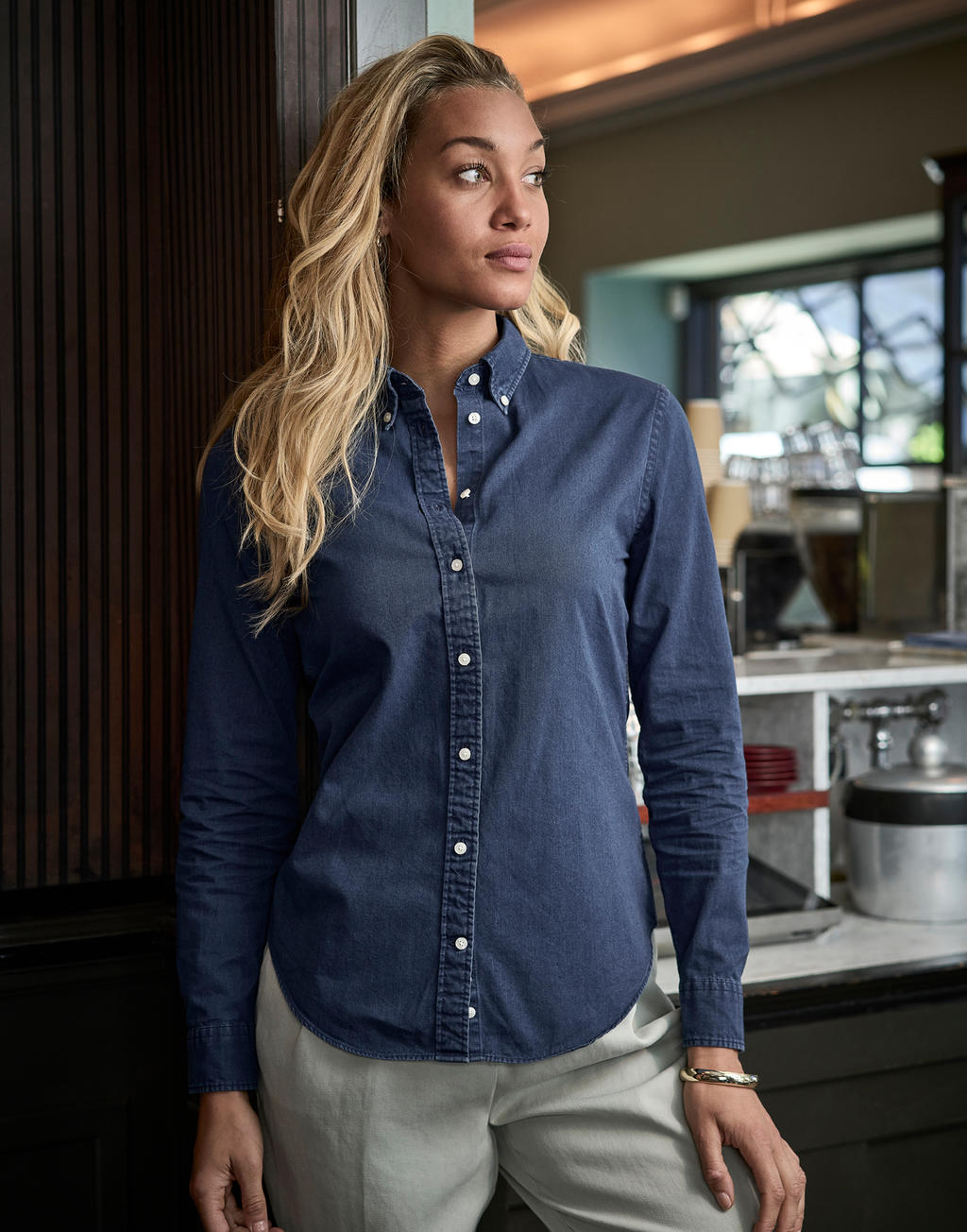  Ladies' Casual Twill Shirt in Farbe Indigo