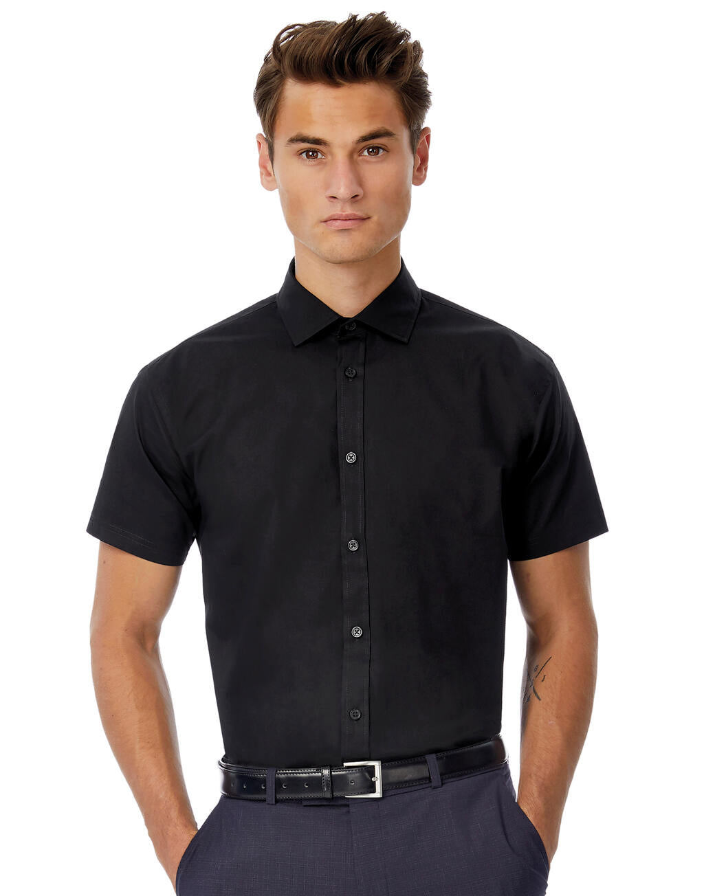  Black Tie SSL/men Poplin Shirt in Farbe White