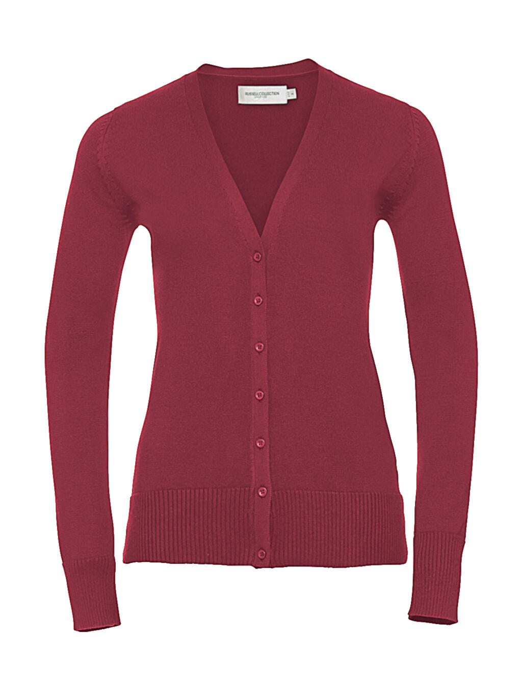  Ladies' V-Neck Knitted Cardigan in Farbe Cranberry Marl