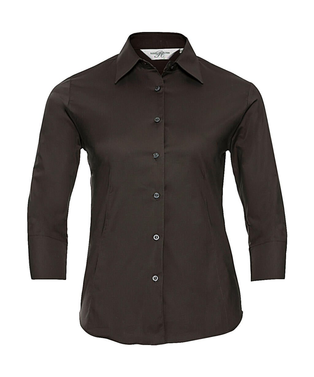  Ladies' 3/4 Sleeve Easy Care Fitted Shirt in Farbe Chocolate