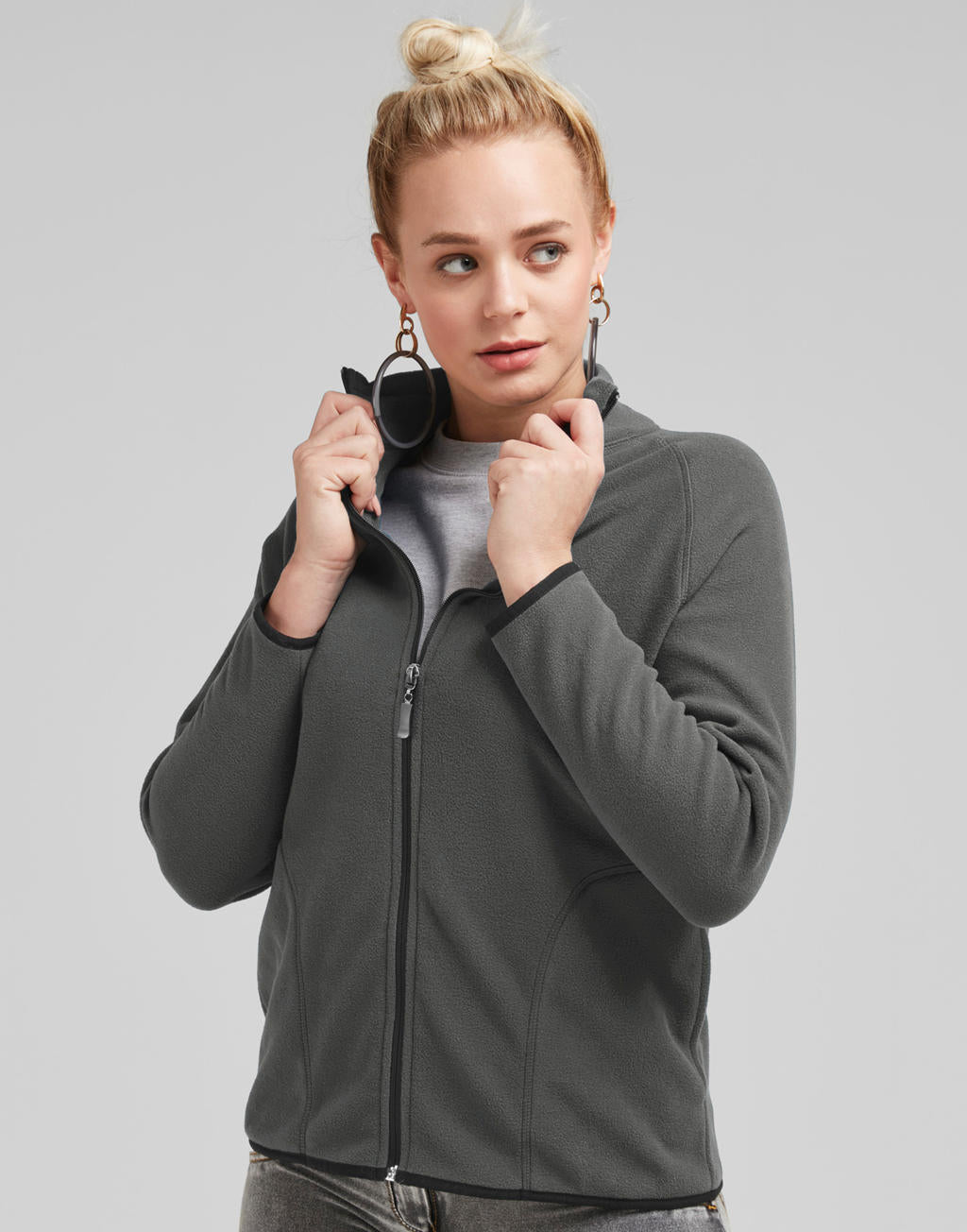  Ladies' Full Zip Microfleece in Farbe Dark Black