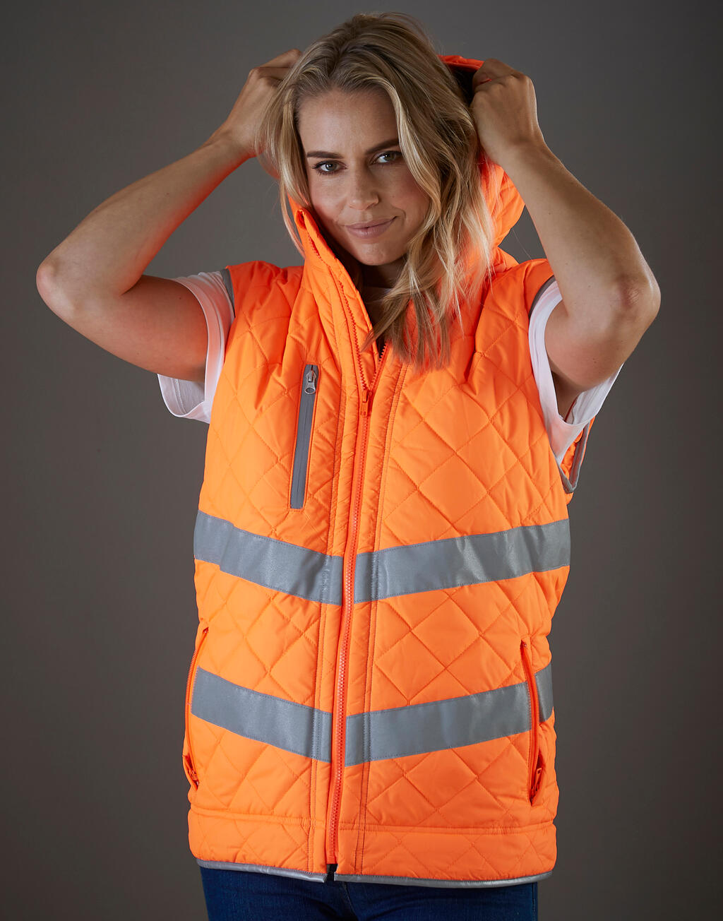  Fluo Kensington Hooded Gilet  in Farbe Fluo Orange