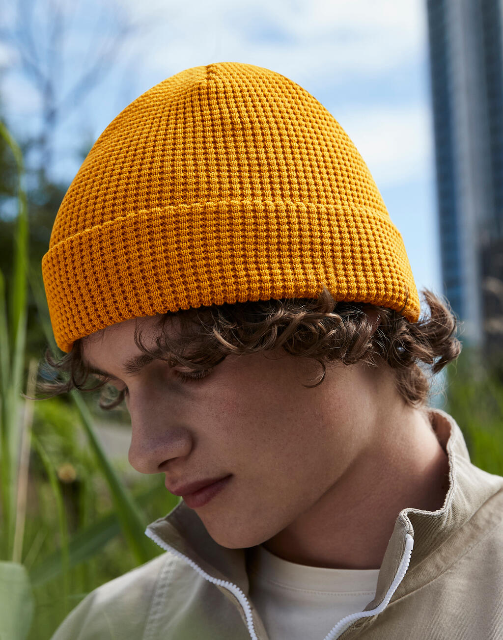  Organic Cotton Waffle Beanie in Farbe Black